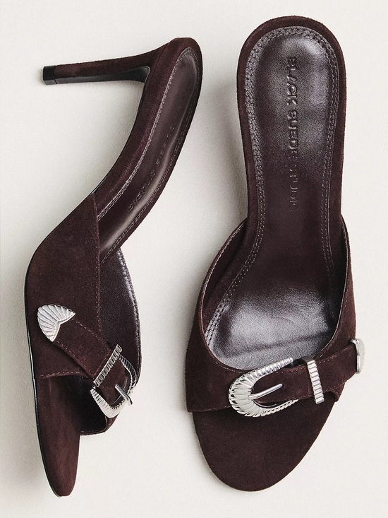 Black Suede Studio Shoes - Black Suede Studio Elena Buckle Mule Heels